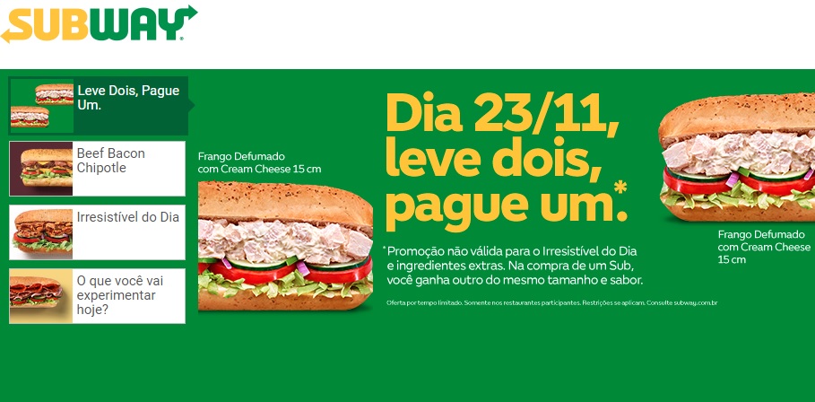 Subway lança oferta com combo a preço de sanduíche na Black Friday