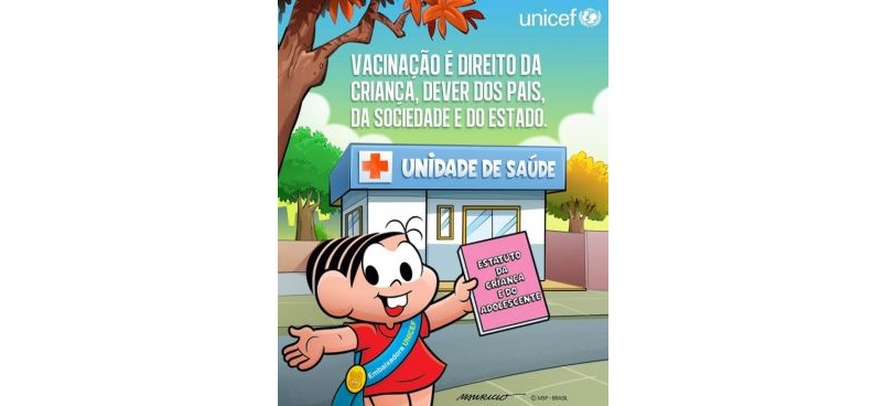 Mônica é o novo reforço na ação de vacinação contra pólio e sarampo da UNICEF