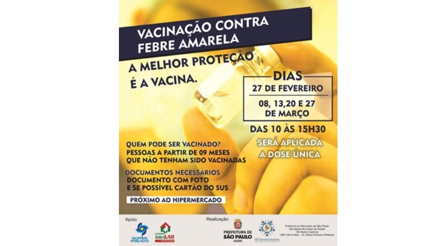 Apoio à vacinação contra a febre amarela continua no próximo bimestre, no Shopping Interlagos