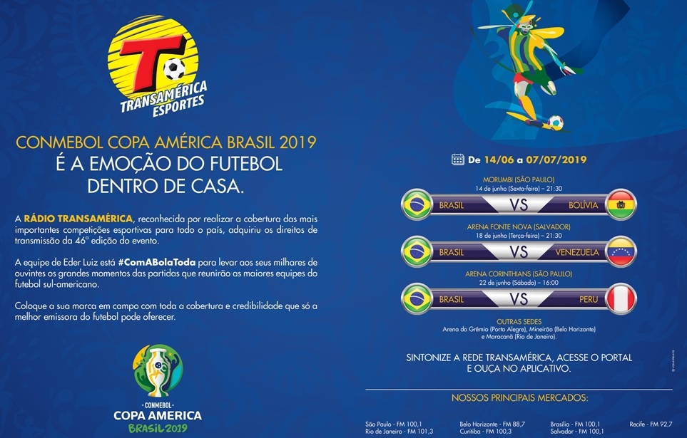 Rádio Transamérica lança campanha sobre a cobertura da Copa América 2019