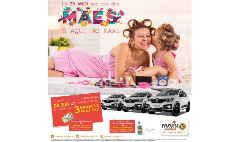 Maxi Shopping Jundiaí presenteia as mães com três Renault Kwid e loção corporal L’Occitane au Brésil