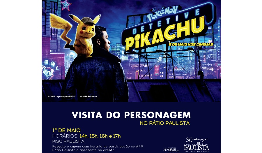 Shopping Pátio Paulista recebe o personagem Detetive Pikachu, do filme ‘Pokémon: Detetive Pikachu