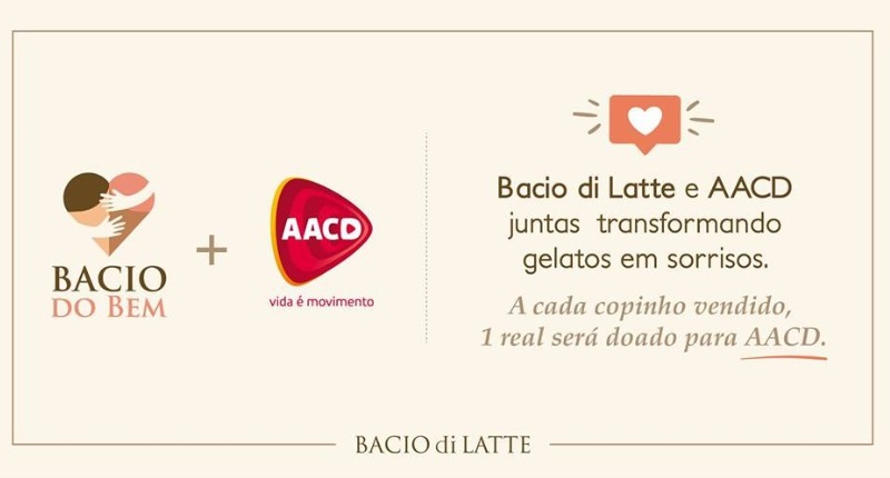 No Dia do Sorvete, Bacio di Latte reverte parte das vendas à AACD