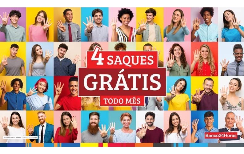 Banco24Horas apresenta campanha que destaca benefícios dos 4 saques grátis por mês