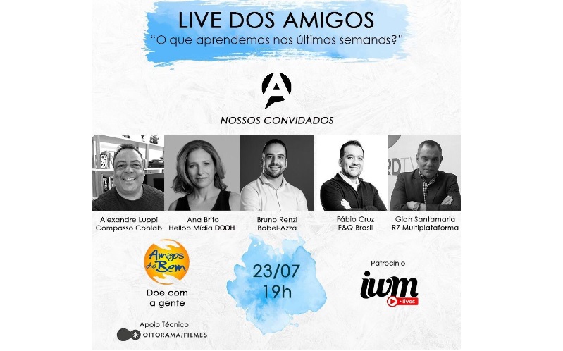 Live dos Amigos recebe Alexandre Luppi, Ana Brito, Bruno Renzi, Fábio Cruz e Glan Santamaria