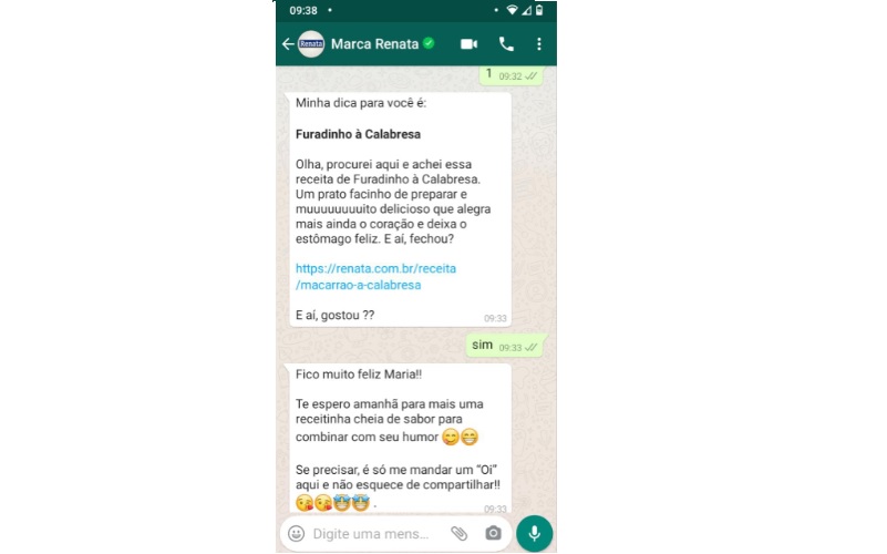 Marca Renata lança chatbot que sugere receita ideal para o humor do momento