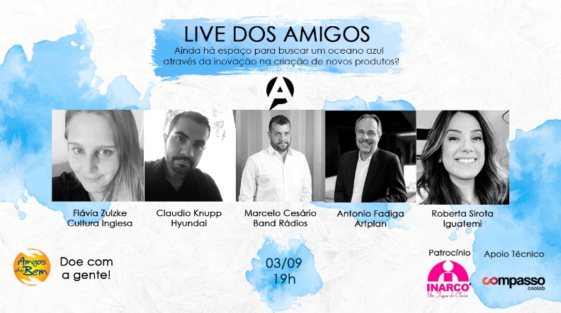 Live dos Amigos recebe Flávia Zulzke, Marcello Cesário, Antonio Fadiga, Roberta Sirota e Claudio Knupp