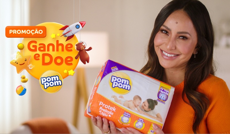 Pom Pom lança promoção ‘Ganhe e Doe’, estrelada por Sabrina Sato
