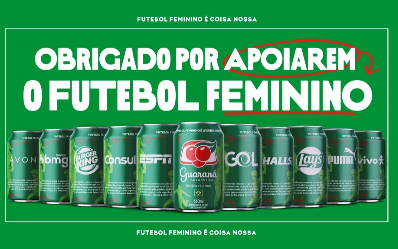 Marcas se unem à Guaraná Antarctica em apoio ao futebol feminino e terão logos impressos nas famosas da marca