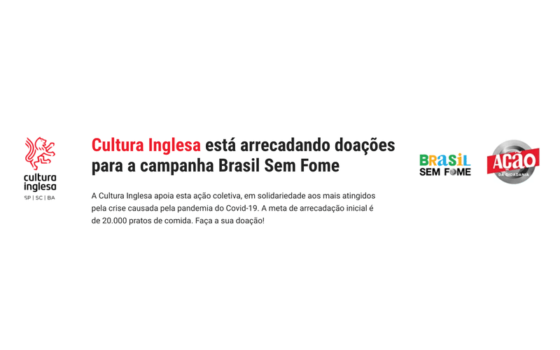 Cultura Inglesa se torna embaixadora da Campanha Brasil Sem Fome