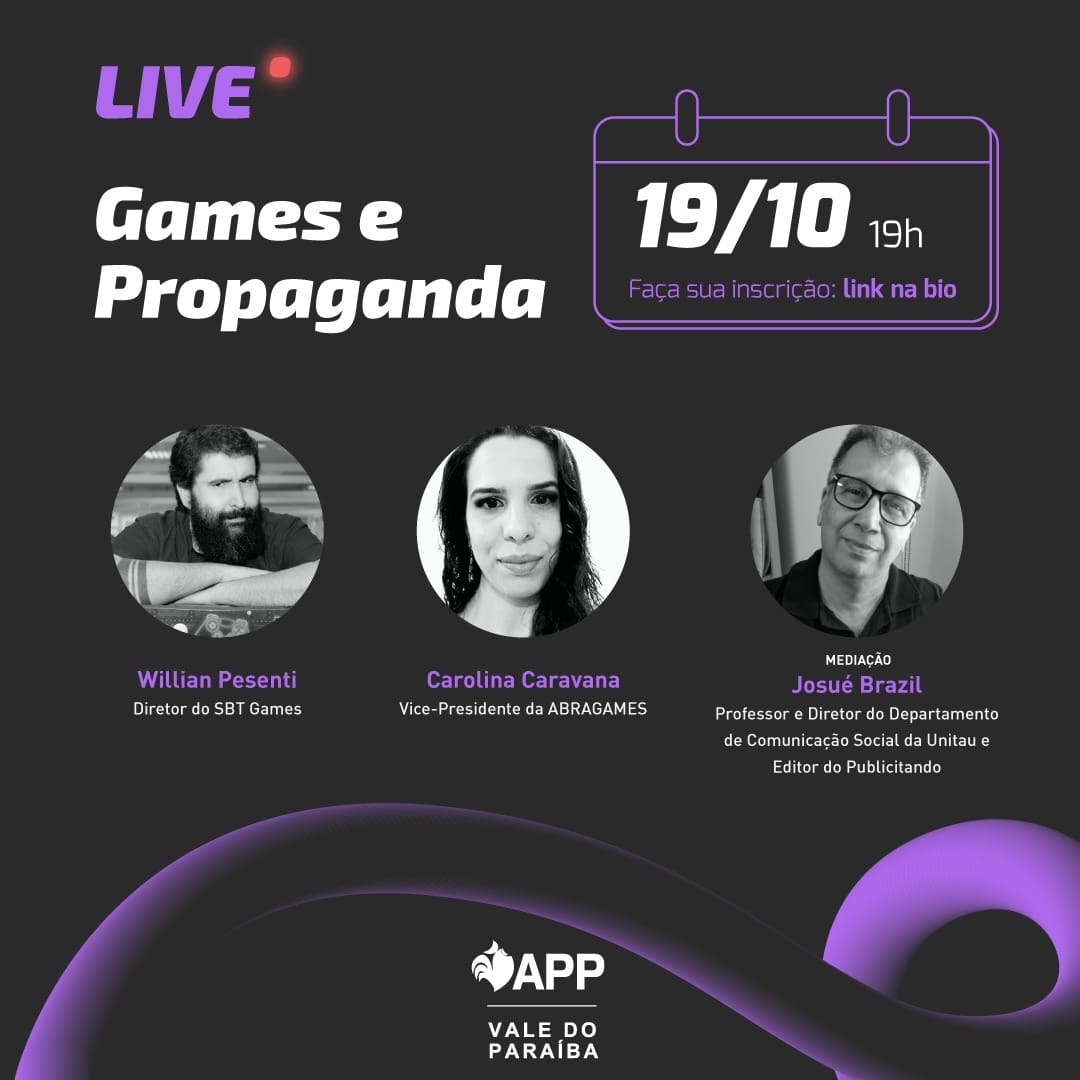 APP Vale do Paraiba anuncia Live “Games e Propaganda”