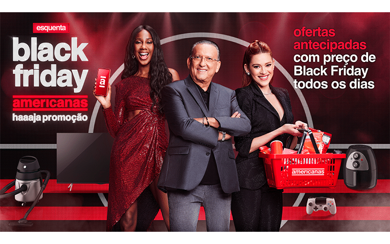 No esquenta Black Friday, Americanas lança campanha com Galvão Bueno, Camilla de Lucas e Ana Clara