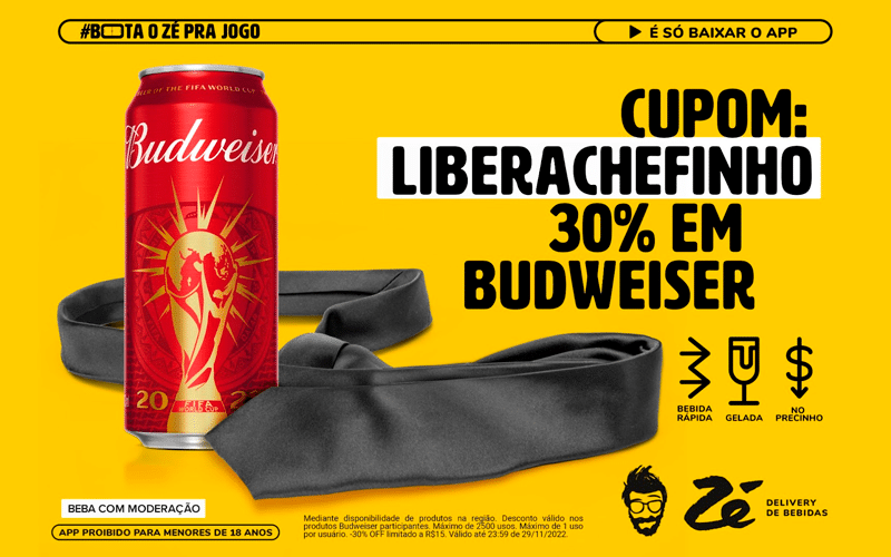 #LiberaChefinho: Zé Delivery e Budweiser liberam cupom para presentear chefes