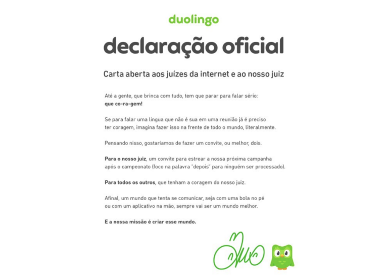 Duolingo convida árbitro para estrelar campanha