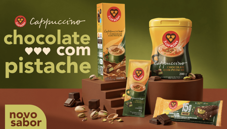 3 Corações lança linha de Cappuccino Chocolate com Pistache