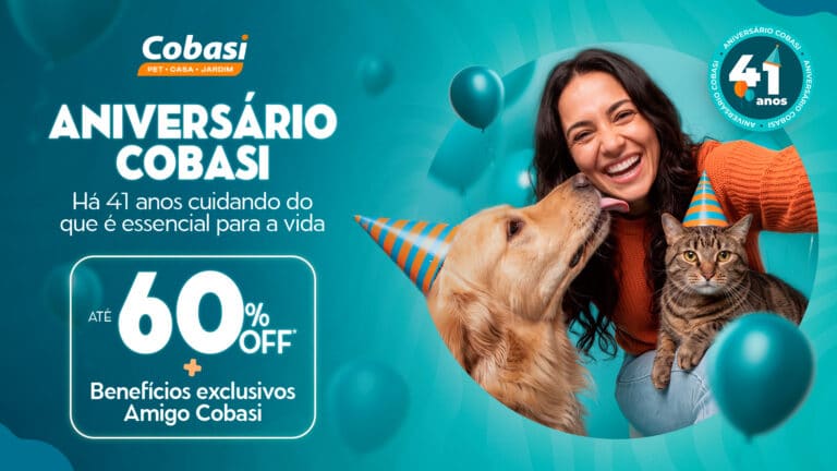 Cobasi comemora 41 anos com ofertas de até 60%